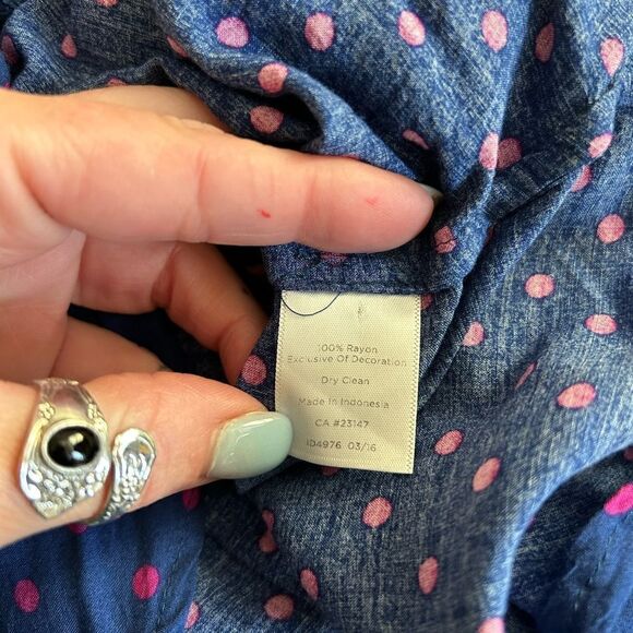 Talbots Blue Pink Polka Dot V Neck Blouse sz XS Career - Picture 8 of 10